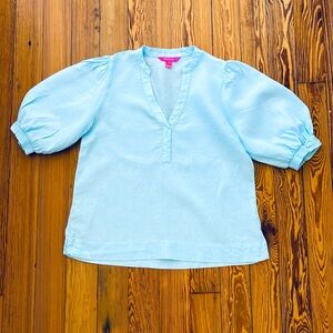 Lilly Pulitzer Mialeigh Linen Top Blue Peri Resort White 4